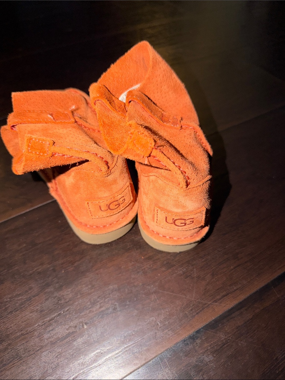 UGG Kids Orange Suede Bow Back Booties